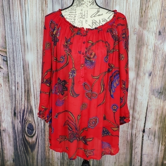 Lucky Brand Londynn Printed Peasant Blouse - Picture 2 of 8